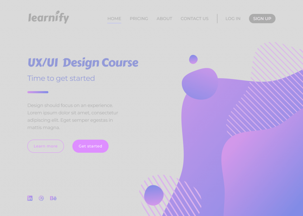 A website page for a fictional company called 'Learnify'. The colours on the page are dimmed and the background is grey. The text is very hard to read as a result.